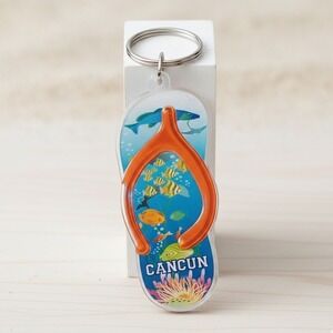 Vintage Cancun Flip Flop Keychain Tropical Fish Sandal Retro 80s 90s Souvenir OS